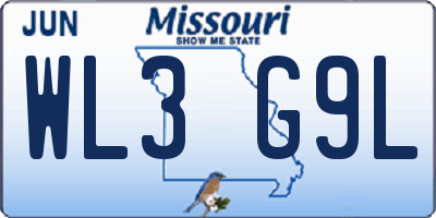 MO license plate WL3G9L