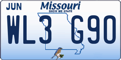 MO license plate WL3G9O