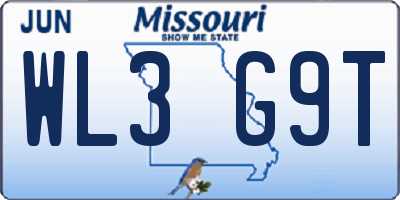 MO license plate WL3G9T