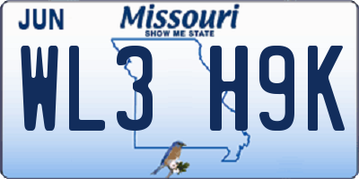MO license plate WL3H9K