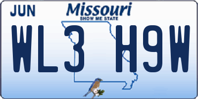 MO license plate WL3H9W