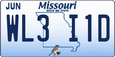 MO license plate WL3I1D