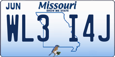 MO license plate WL3I4J