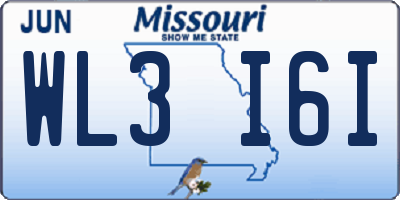 MO license plate WL3I6I