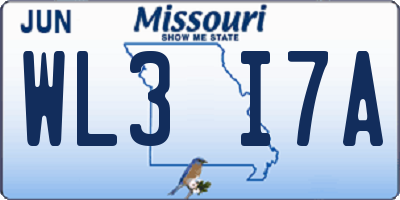 MO license plate WL3I7A