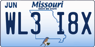 MO license plate WL3I8X