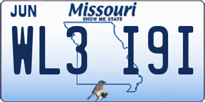 MO license plate WL3I9I