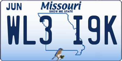 MO license plate WL3I9K