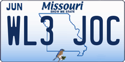 MO license plate WL3J0C