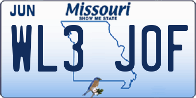 MO license plate WL3J0F