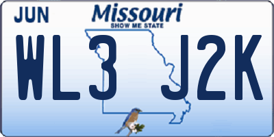 MO license plate WL3J2K