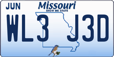 MO license plate WL3J3D