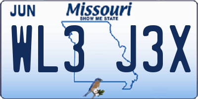 MO license plate WL3J3X