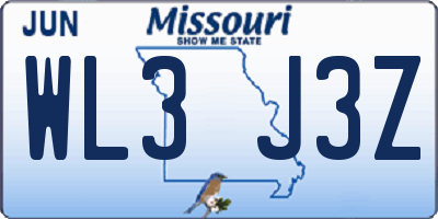 MO license plate WL3J3Z