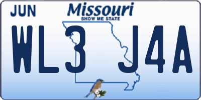 MO license plate WL3J4A