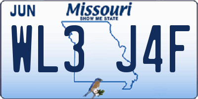 MO license plate WL3J4F