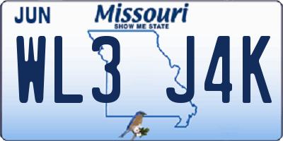 MO license plate WL3J4K