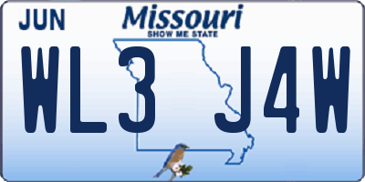 MO license plate WL3J4W