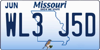 MO license plate WL3J5D