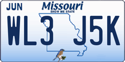 MO license plate WL3J5K
