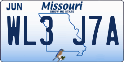 MO license plate WL3J7A
