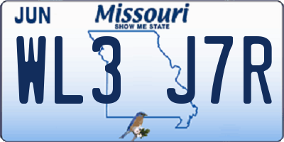 MO license plate WL3J7R