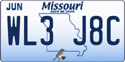 MO license plate WL3J8C