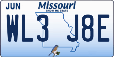 MO license plate WL3J8E