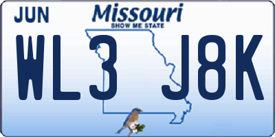 MO license plate WL3J8K