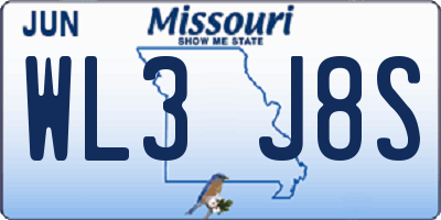 MO license plate WL3J8S