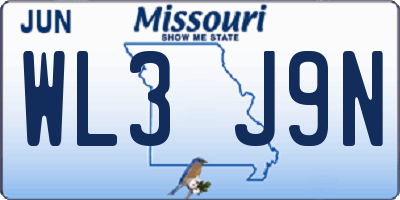 MO license plate WL3J9N
