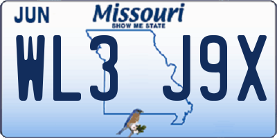 MO license plate WL3J9X