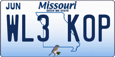 MO license plate WL3K0P