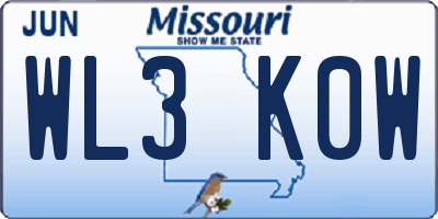 MO license plate WL3K0W