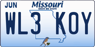 MO license plate WL3K0Y