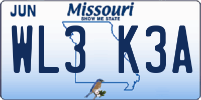 MO license plate WL3K3A