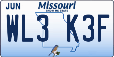 MO license plate WL3K3F