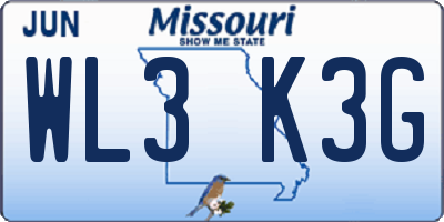 MO license plate WL3K3G