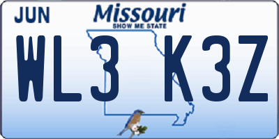 MO license plate WL3K3Z