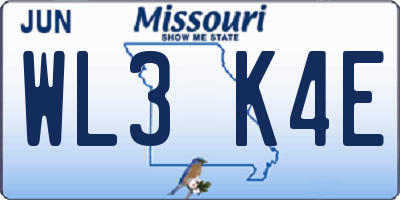 MO license plate WL3K4E