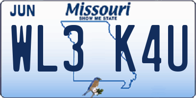 MO license plate WL3K4U