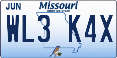 MO license plate WL3K4X