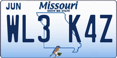 MO license plate WL3K4Z