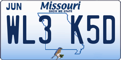 MO license plate WL3K5D