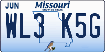 MO license plate WL3K5G