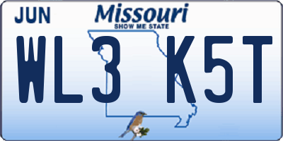 MO license plate WL3K5T