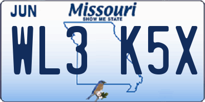 MO license plate WL3K5X