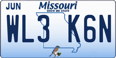 MO license plate WL3K6N