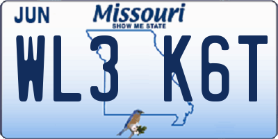 MO license plate WL3K6T