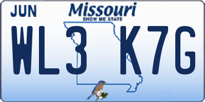 MO license plate WL3K7G